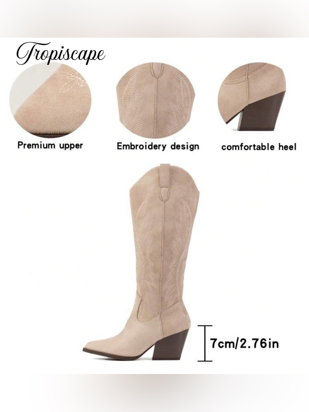 Cowgirl Boots Pointed Toe Block Heel Mid Calf Embroidered Faux Suede Size 6 36 - Picture 6 of 16
